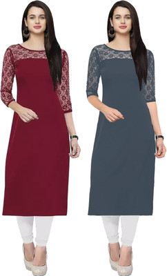 Maheshvi Women Self Design A-line Kurta(Maroon, Grey)