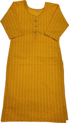 aaapremises Women Floral Print A-line Kurta(Yellow, Brown)