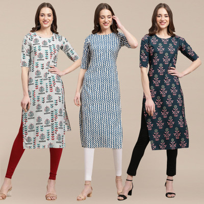 EthnicBasket Women Printed A-line Kurta(White, Blue)