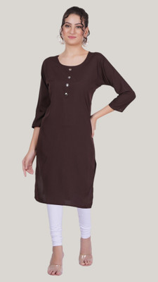 Good Straders Women Solid Straight Kurta(Brown)