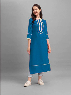 GUPTA TRANDZ Women Patchwork A-line Kurta(Blue, White)