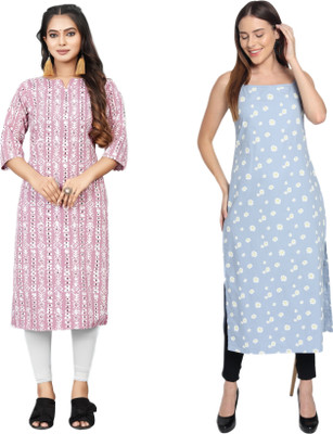KAUTAQI Women Printed Straight Kurta(Multicolor)