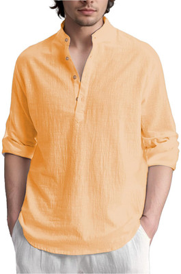LENIA Men Solid A-line Kurta(Orange)
