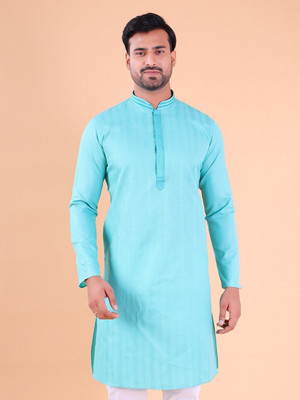 Aurik Men Self Design Straight Kurta(Blue)