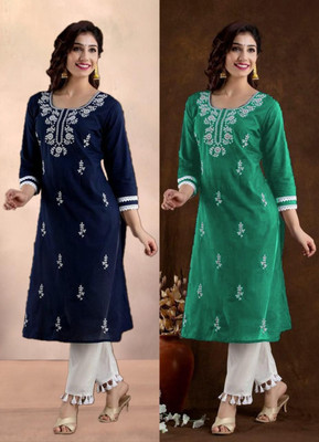 SISTO Women Chikan Embroidery Straight Kurta(Multicolor)