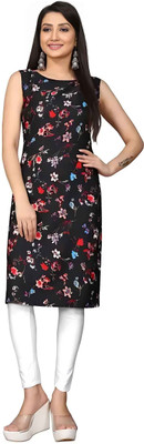 Shree Saarvotam Fashion Women Striped Straight Kurta(Black)