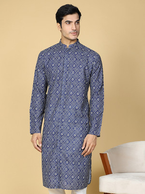 Tabard Men Embroidered Straight Kurta(Blue)