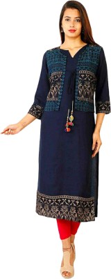 trendkurta Women Printed A-line Kurta(Blue)