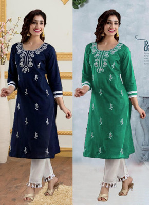 SISTO Women Embroidered Straight Kurta(Multicolor)