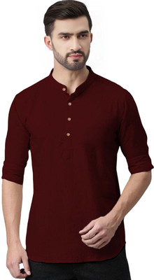 BHUVIKOO Men Solid A-line Kurta(Maroon)