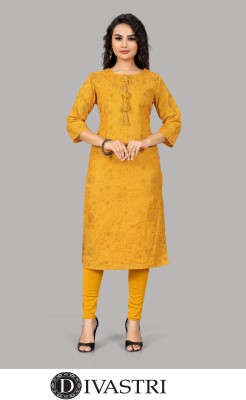 Divastri Women Embroidered Straight Kurta(Orange)