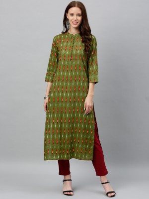 KHALISH Women Printed Straight Kurta(Green, Red, White)