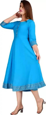SMIEN Women Solid Anarkali Kurta(Blue)