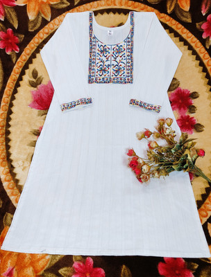Umi creations Women Embroidered A-line Kurta(White)