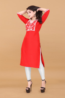 Jayshree Fab Women Embroidered A-line Kurta(Red)