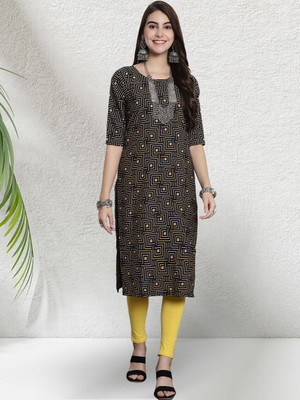 1 Stop Fashion Women Printed A-line Kurta(Black)