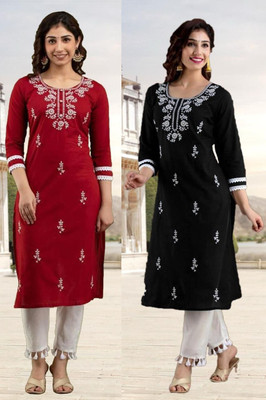 vikshi Women Embroidered Straight Kurta(Multicolor)