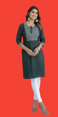 Vinhuk Gift Women Embroidered Straight Kurta(Green)