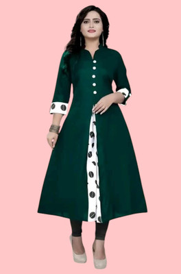 Houseofcommonkl Women Printed Anarkali Kurta(Dark Green)