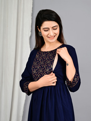 VMS Fashion Women Printed Anarkali Kurta(Dark Blue)