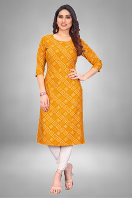 HouseOfCommon Women Printed Straight Kurta(Yellow)