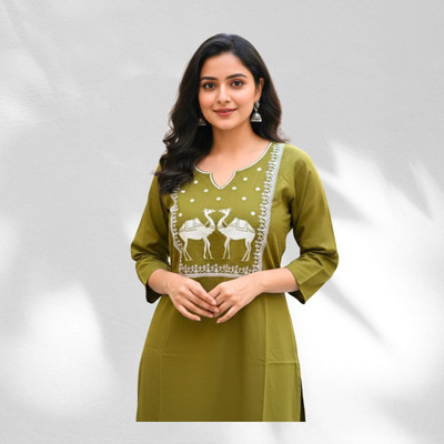 Parthasarathi collection Women Embroidered A-line Kurta(Green)