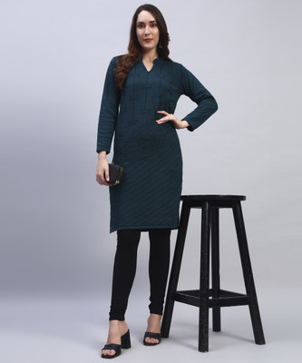 Brayles Women Self Design Straight Kurta(Blue)