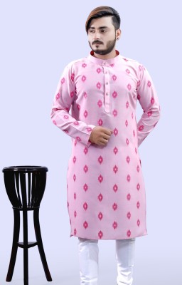 Tibra Collection Men Printed Straight Kurta(Pink)