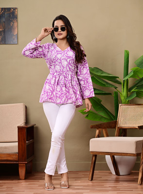 Laavida Women Printed Flared Kurta(Purple)