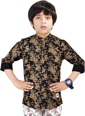 MOHINI CREATION Boys Printed Straight Kurta(Gold, Black)