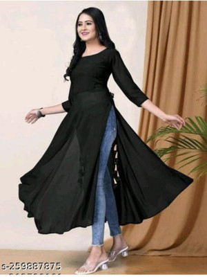 NITIN Women Solid A-line Kurta(Black)