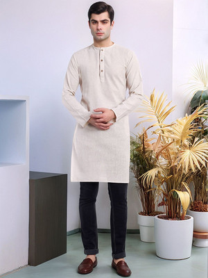 Moda Rapido Men Solid Straight Kurta(White)