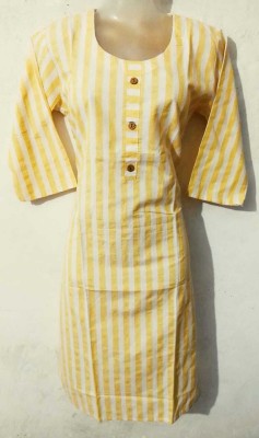 Rangrasiya Tex Women Striped Straight Kurta(Yellow)