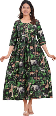 HouseOfCommon Women Printed Anarkali Kurta(Green)