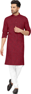 Arzu Fashion Men Self Design Straight Kurta(Maroon)
