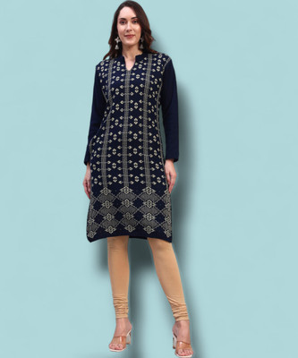 DECANTER Women Printed Straight Kurta(Blue)