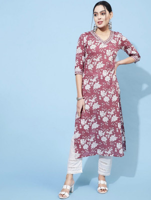 anjil Women Floral Print A-line Kurta(Multicolor)