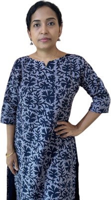 vastraa Women Printed Straight Kurta(Grey, Blue)