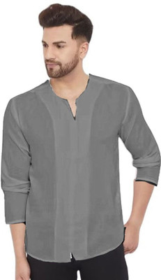 SuperTrend Men Printed Straight Kurta(Grey)