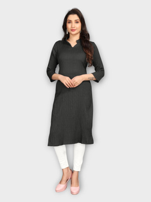 HKFASHION Women Striped A-line Kurta(Black)