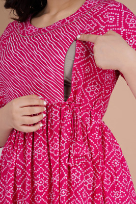 Fashion4Word Women Printed Anarkali Kurta(Pink)