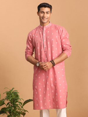 Shvaas By Vastramay Men Printed Straight Kurta(Pink)