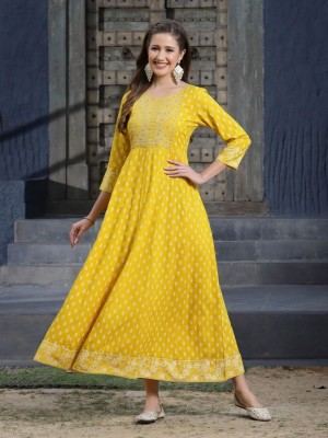 deepcreek Women Embroidered Anarkali Kurta(Yellow)