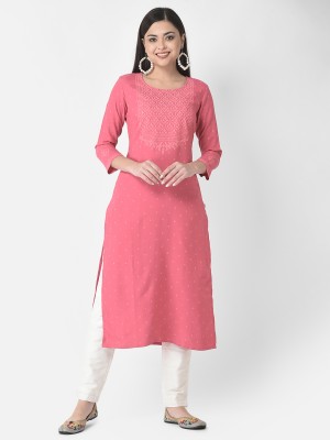 Span Women Self Design A-line Kurta(Pink)