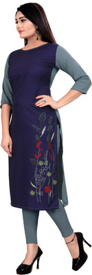 Modli 20 Fashion Women Striped Straight Kurta(Dark Blue, Grey)