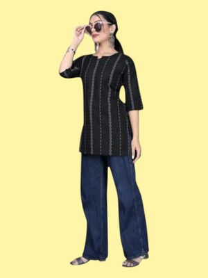 Kfashionbj Women Solid A-line Kurta(Black)
