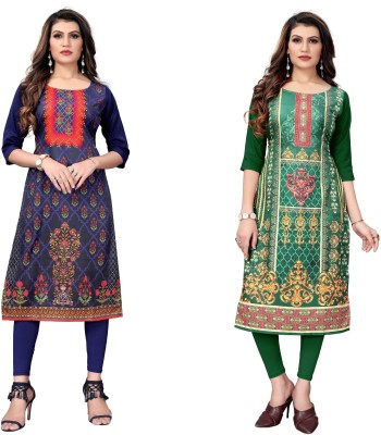 Yasti Enterprise Women Printed Anarkali Kurta(Dark Blue, Green)