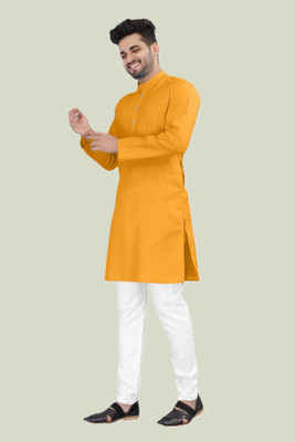 KRISHASALES Men Solid Straight Kurta(Gold)