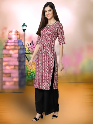 HouseOfCommon Women Printed A-line Kurta(Maroon)