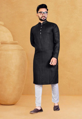 Dollico Men Solid Straight Kurta(Black)